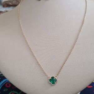 Gold Necklace with Green Clover Pendant